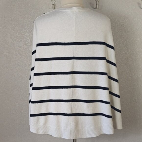 J. Jill Sweater Knit Cape Poncho White & Navy-Blue Stripe - Picture 3 of 5